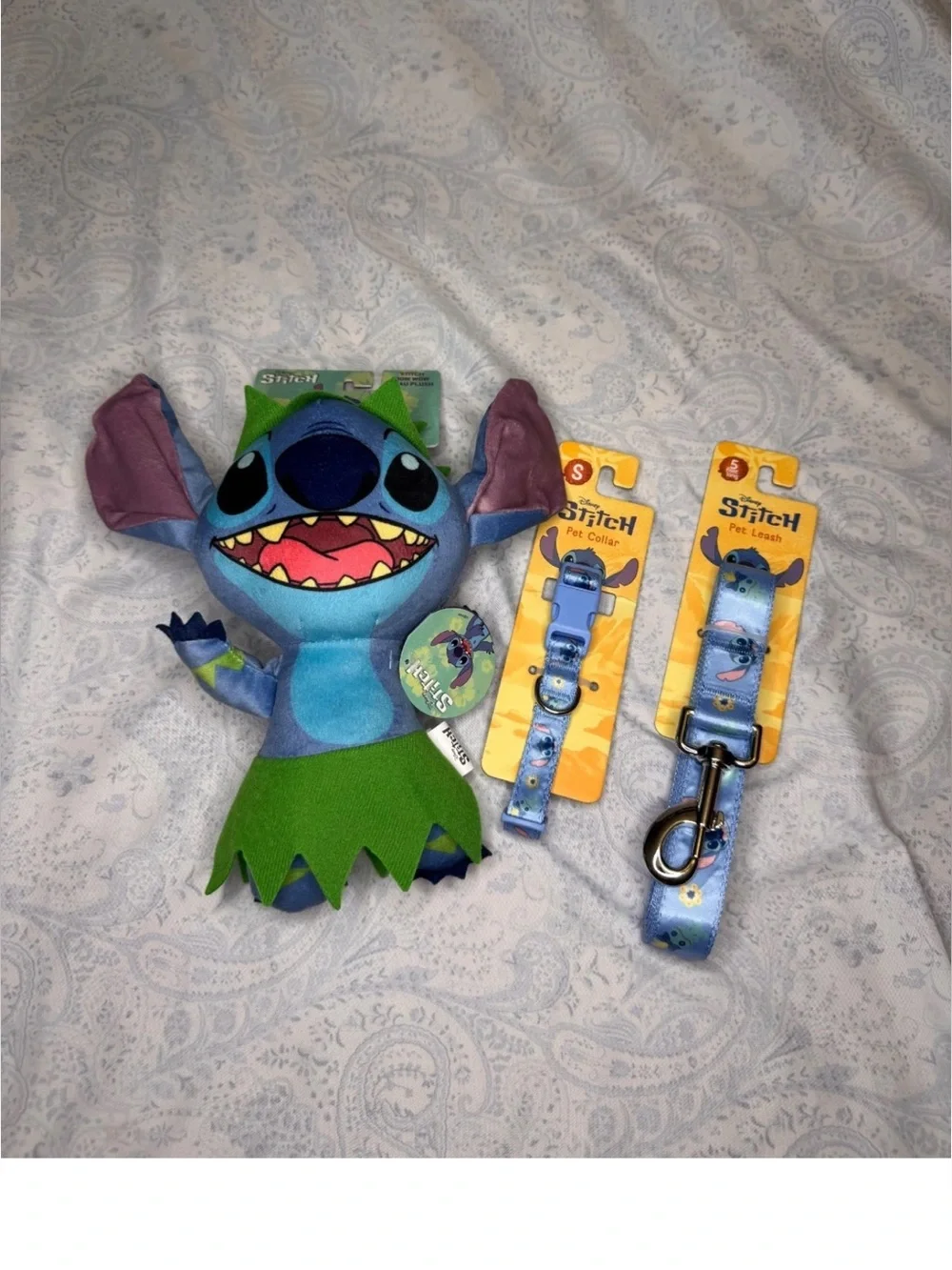 Disney Stitch & Scrump Blue Pet Collar and Leash Set W/ Stitch toy for S-L dog